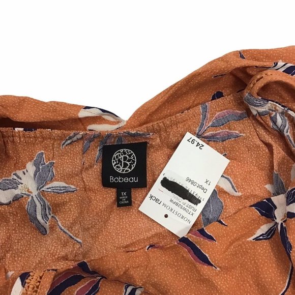 Bobeau Sleeveless Orange Floral Double Layer Tank Top Square Neck Women's 1X - Picture 4 of 4